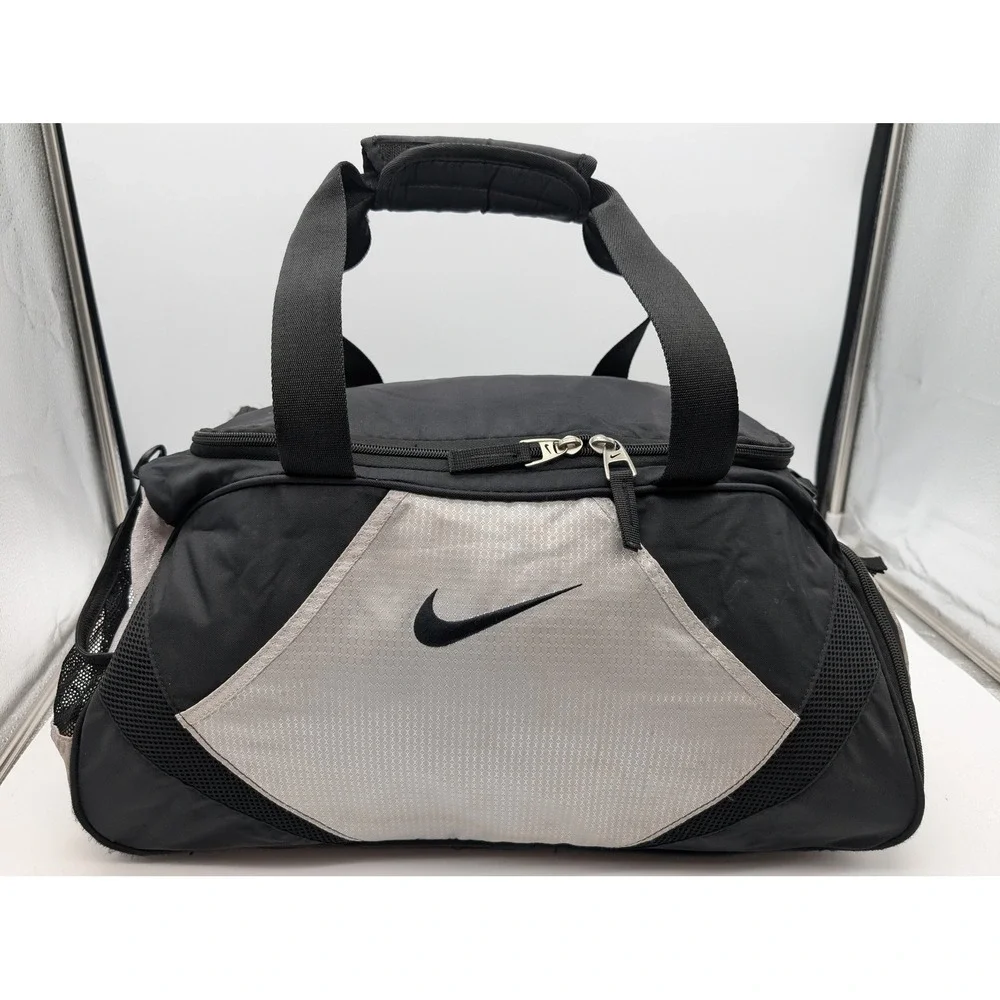 Nike Duffel Bag Black Silver Gym Training Travel Bag with Shoe Compartment